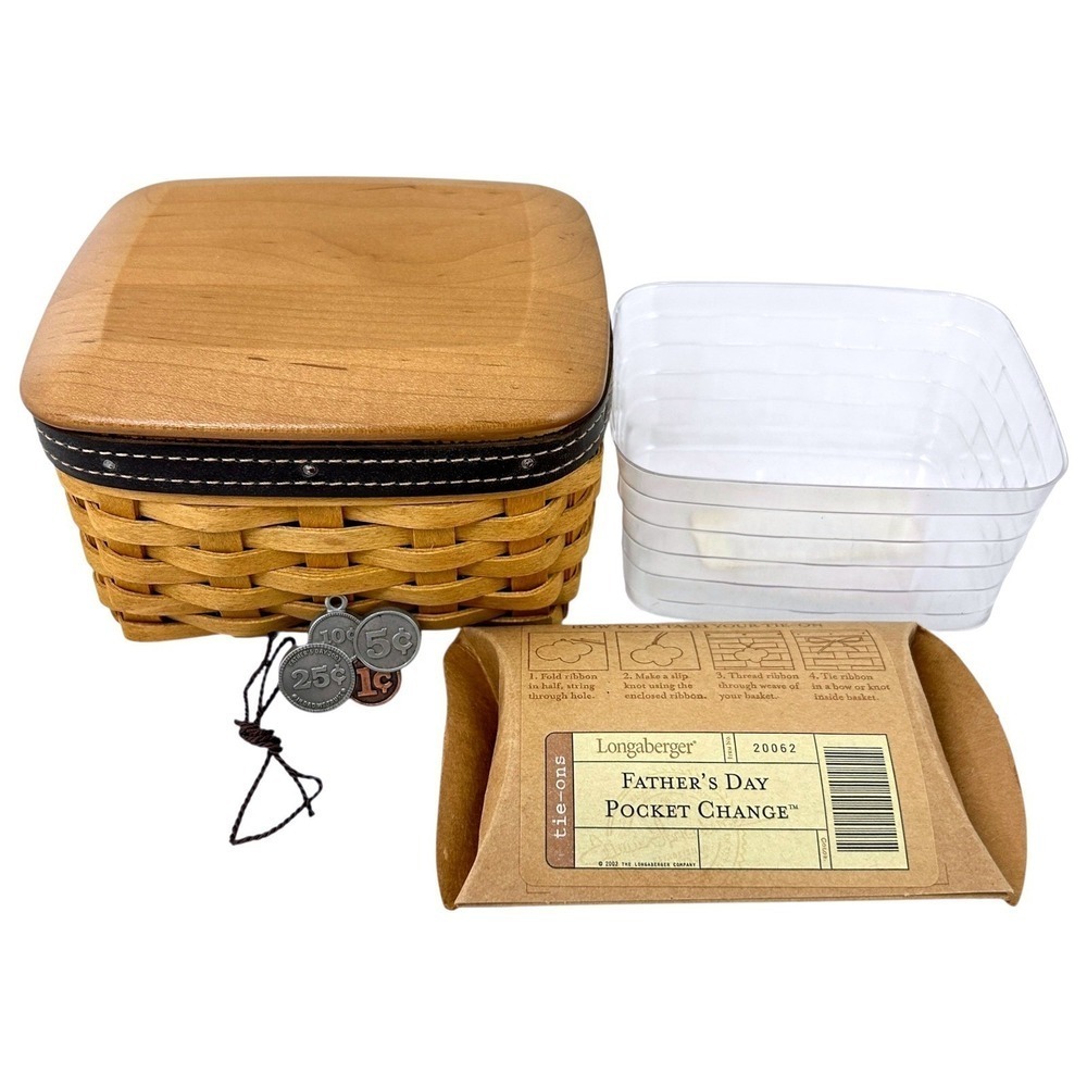 Longaberger Father's Day POCKET CHANGE Basket w/Lid‎ Protector Leather Trim 2003